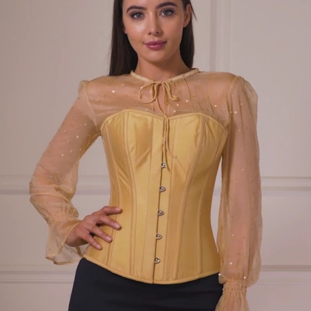 Corset story CHAMPAGNE SEQUIN OVERBUST SLEEVED corset.
